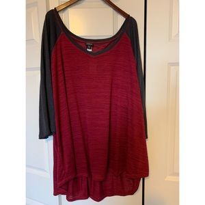 NWT, Torrid, Baseball Top, Burgundy and Gray, Sz 6
